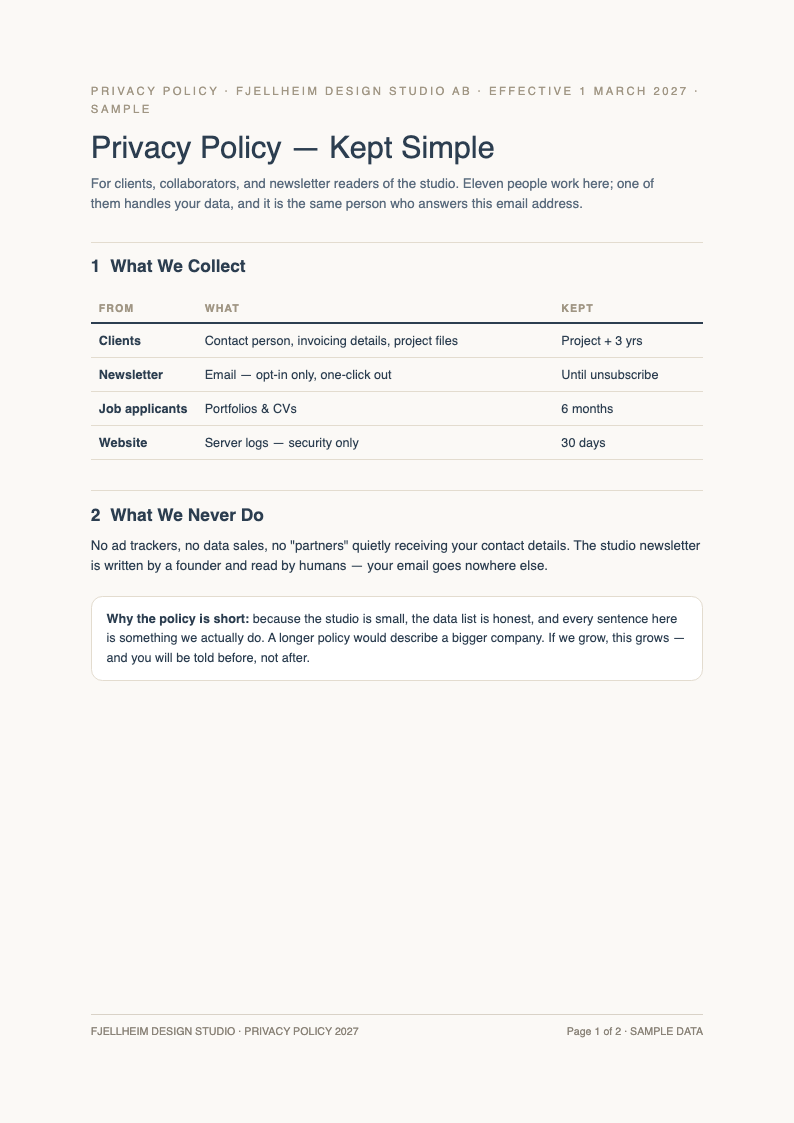 Nordic scandi clean privacy policy